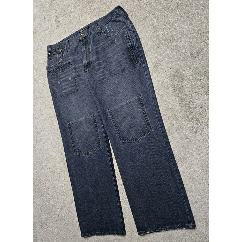 VTG‎ Sean John Baggy Jeans Mens 42x34 8 Pocket Blue Skater Grunge Wide Leg Y2K